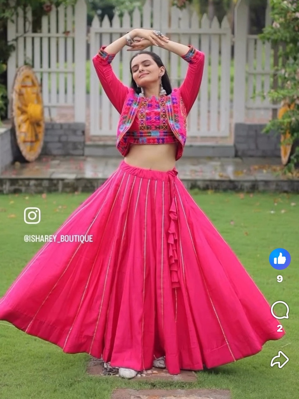 Red Full Circle Skirt with Ethnic Waist Tie